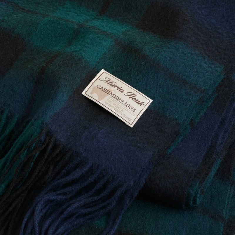 カシミヤ100%大判チェックストール＜ブラックウォッチ＞