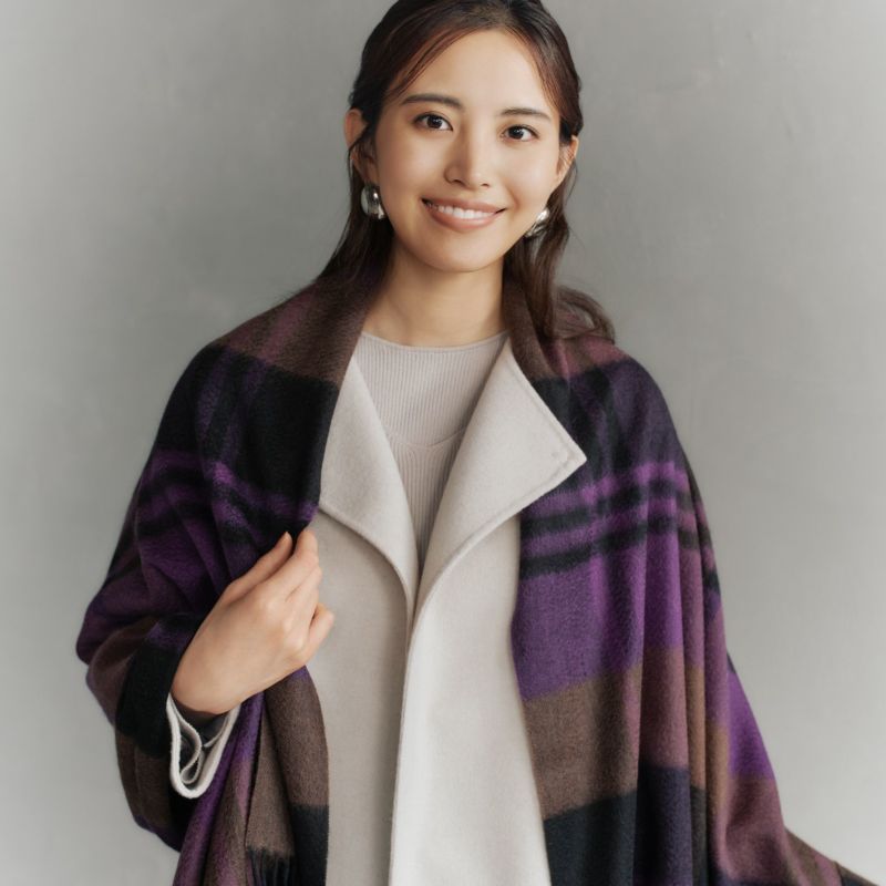 カシミヤ100%大判チェックストール