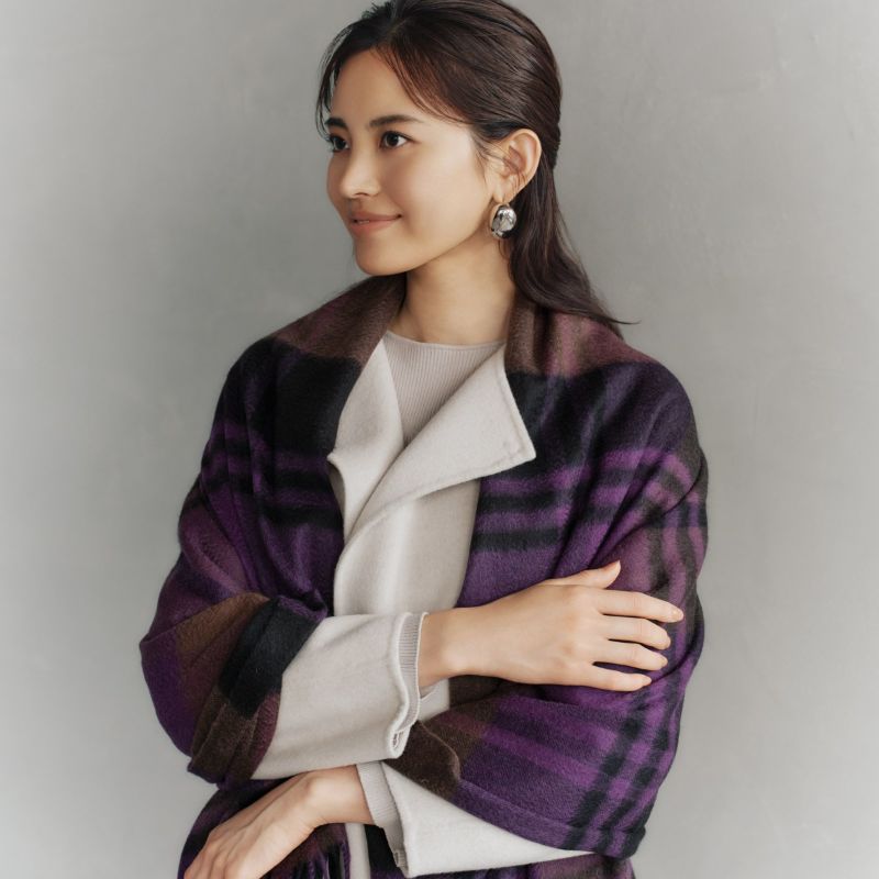 カシミヤ100%大判チェックストール