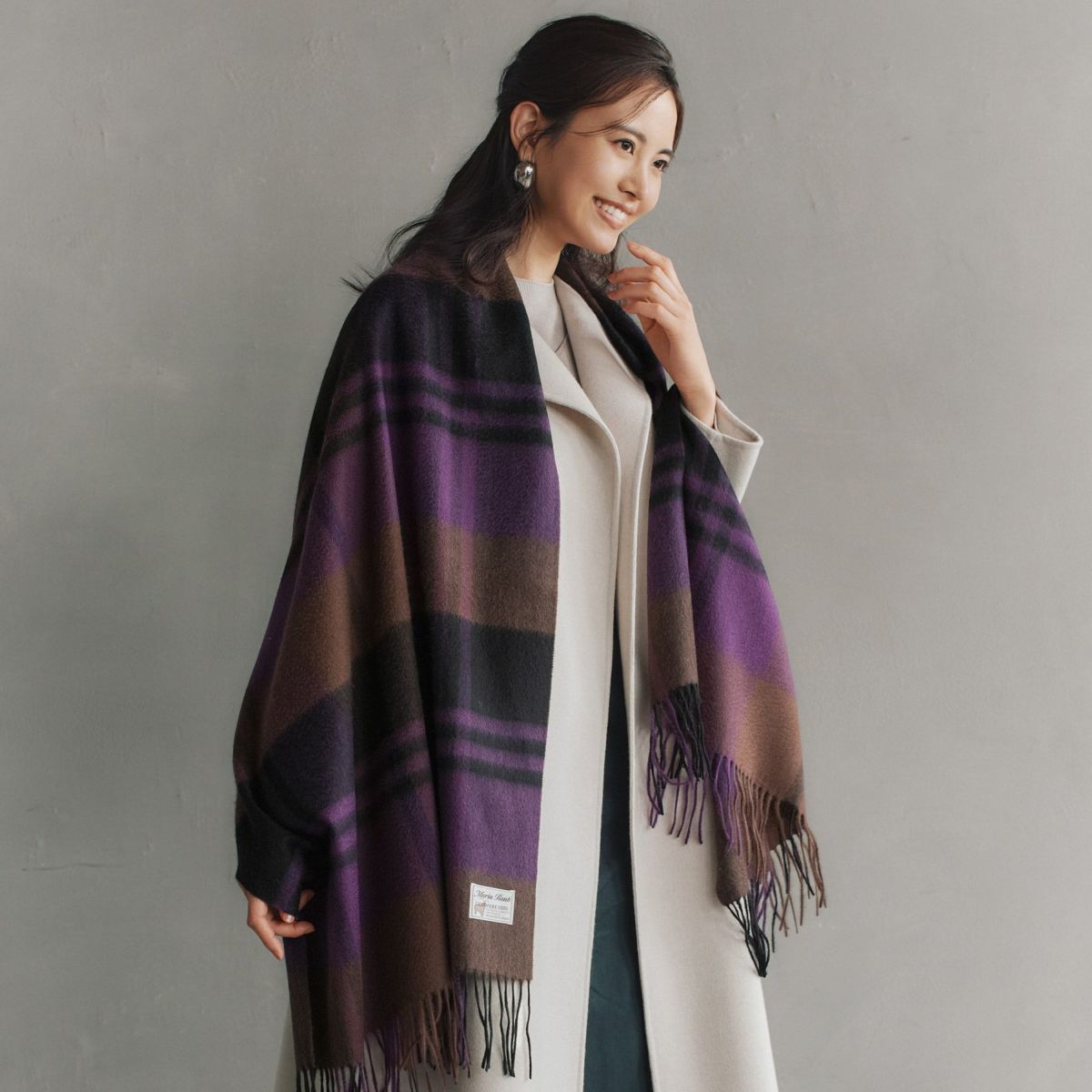カシミヤ100%大判チェックストール