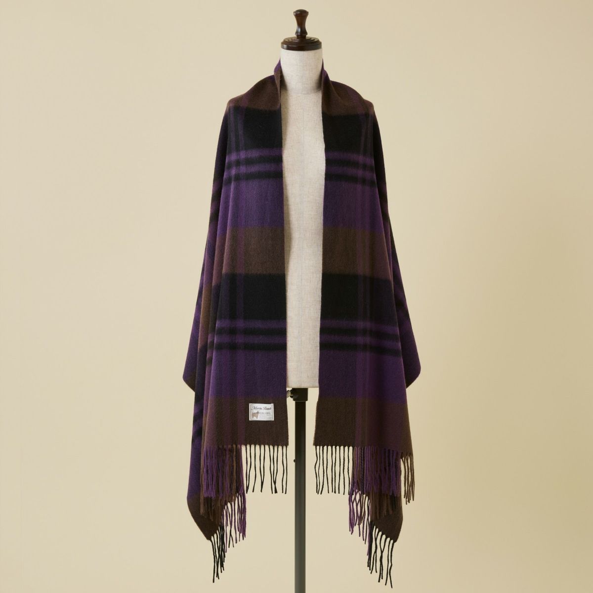 カシミヤ100%大判チェックストール