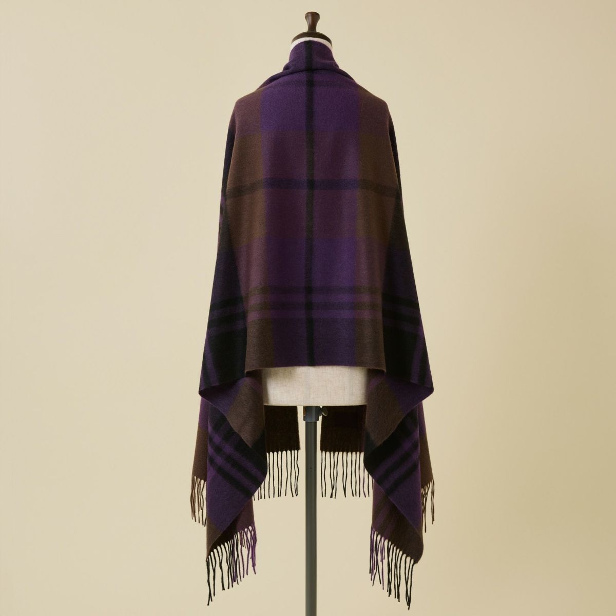 カシミヤ100%大判チェックストール