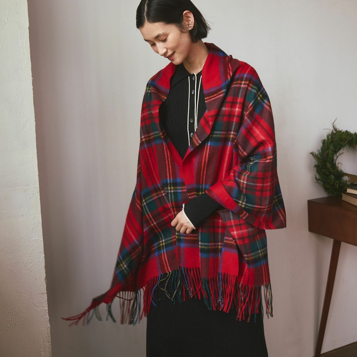カシミヤ100%大判チェックストール