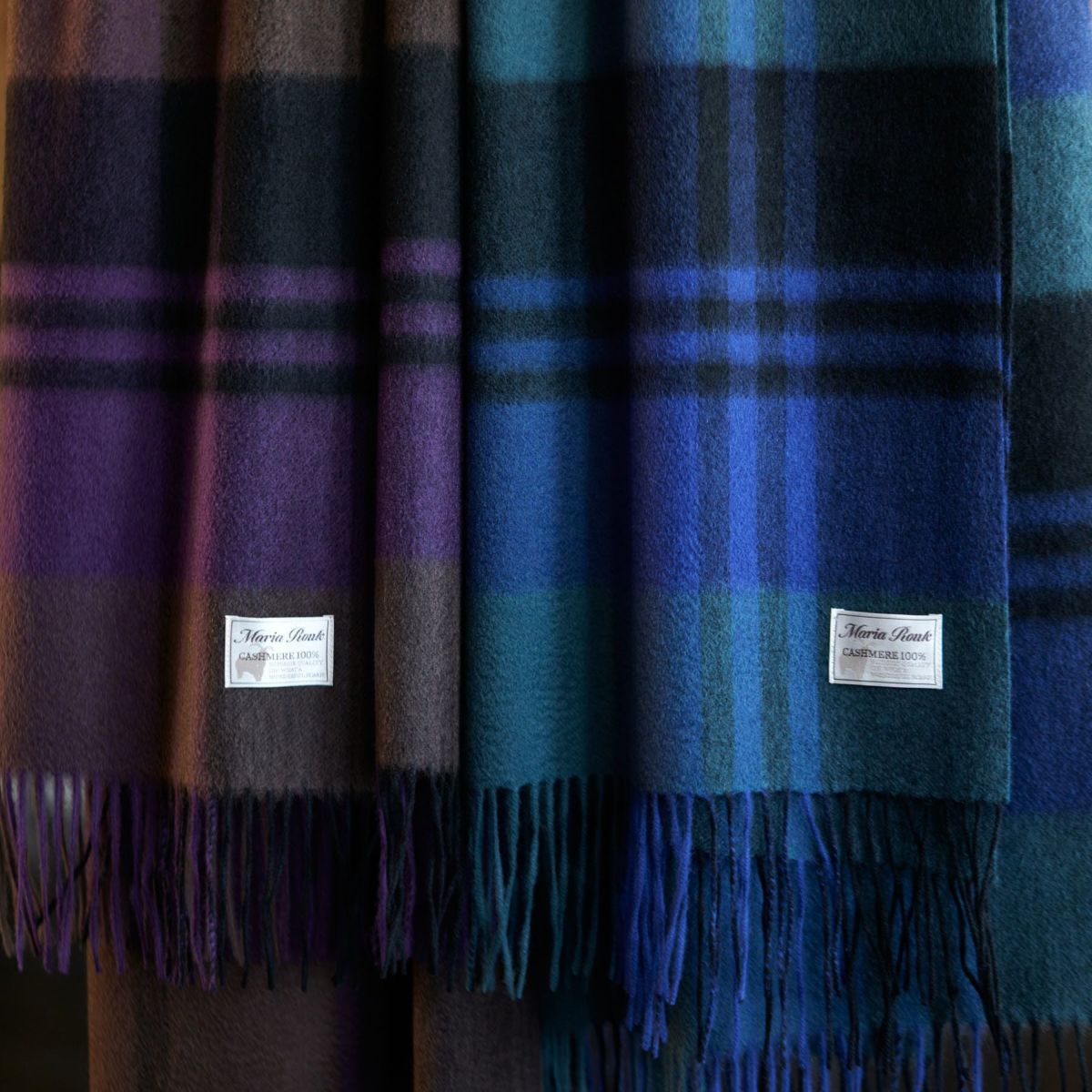 カシミヤ100%大判チェックストール