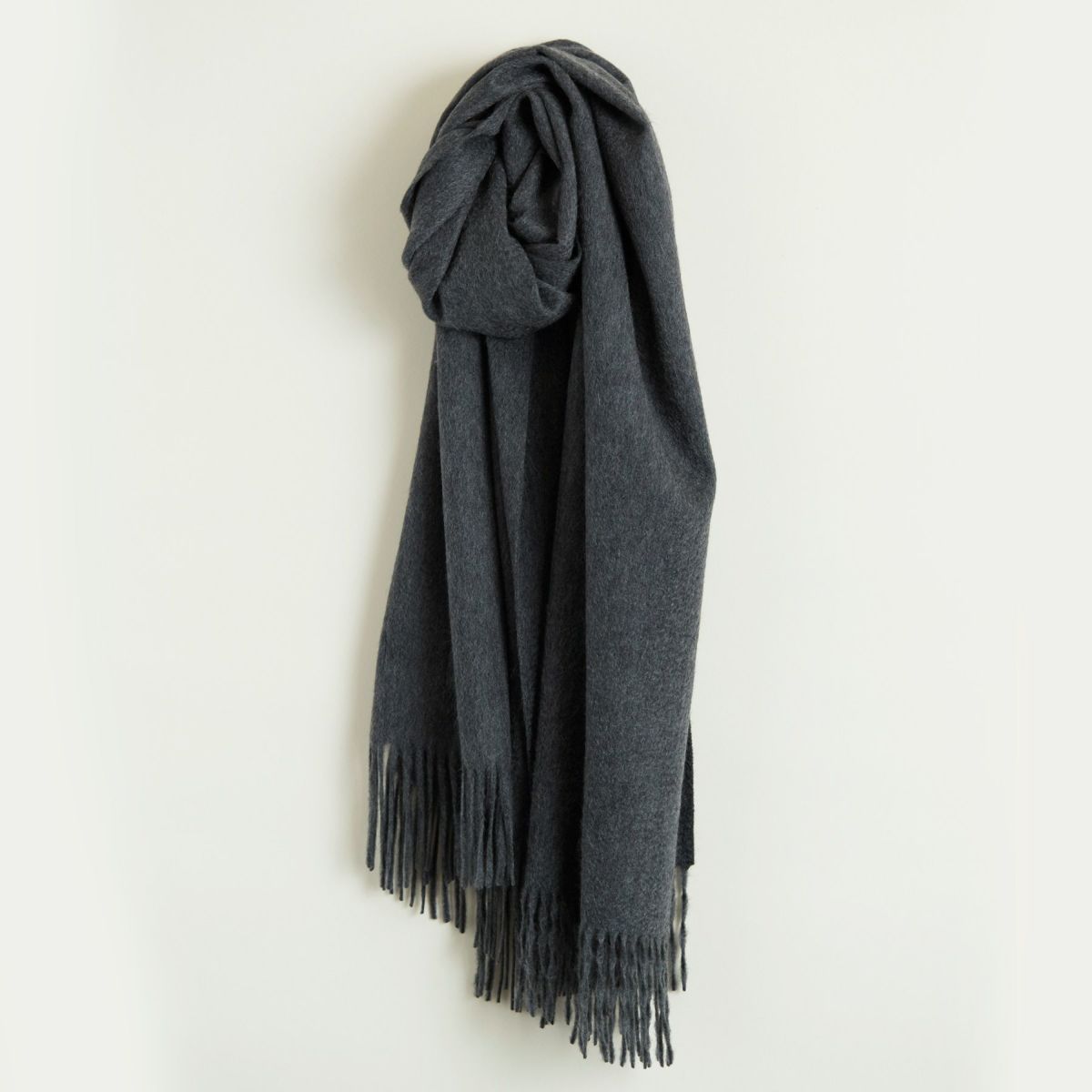 カシミヤ100%大判無地ストール＜チャコール＞