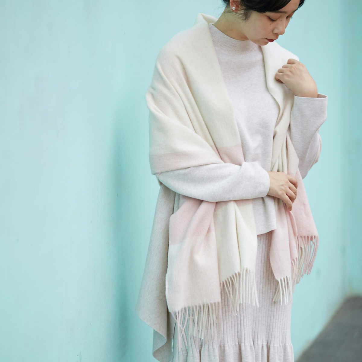 ブロックチェックウールストール