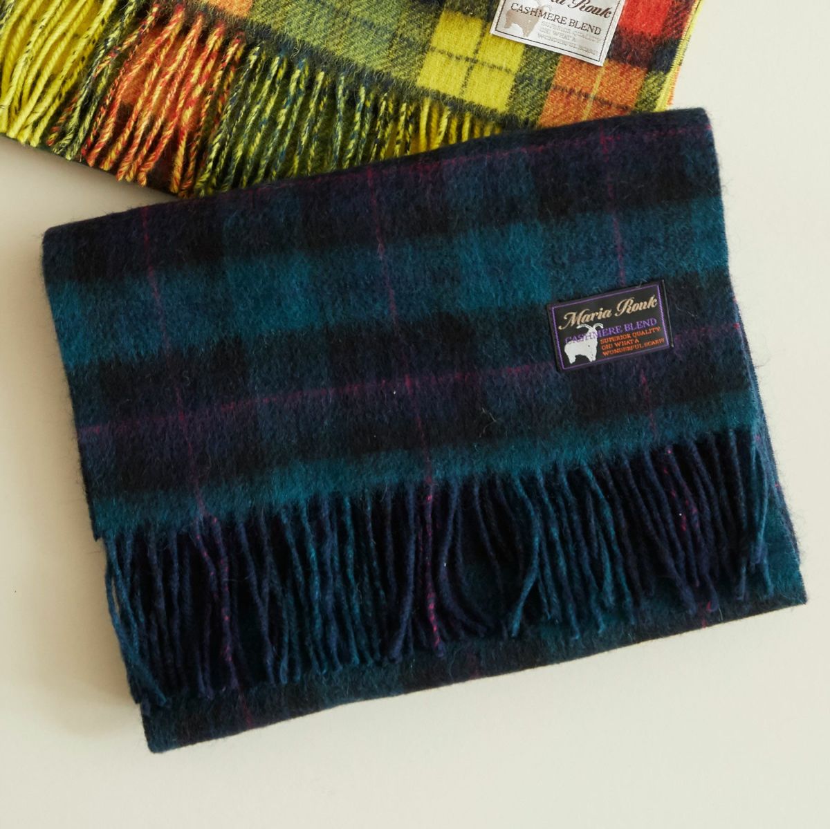  カシミヤブレンドチェックリバーシブルマフラー