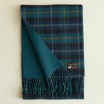 カシミヤブレンドチェックリバーシブルマフラー＜ネイビー×イエローチェック＞