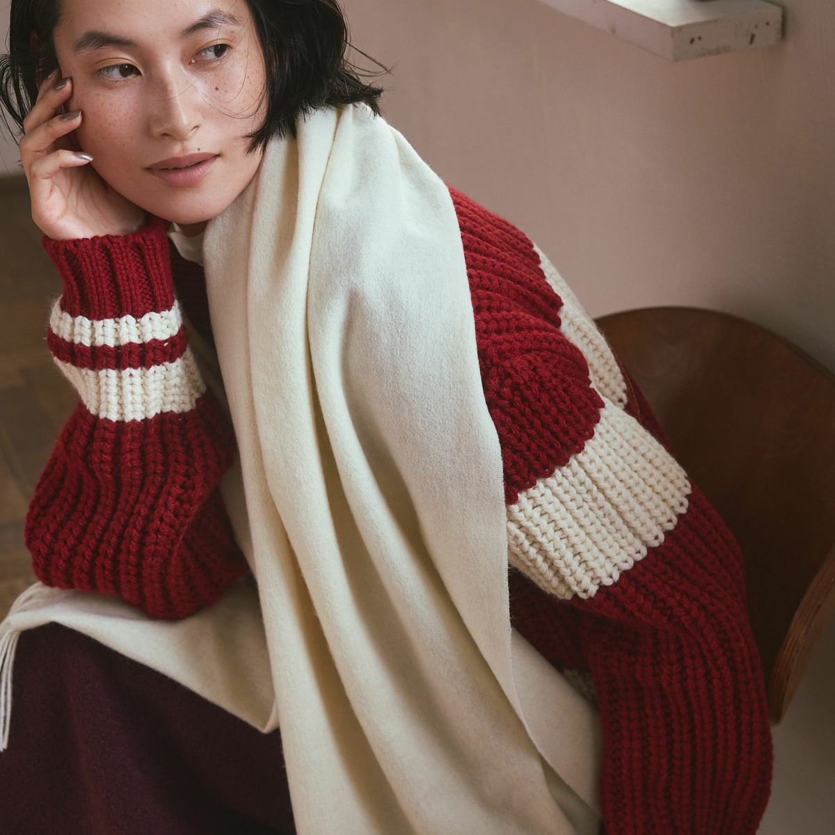  ウール100%大判無地ストール