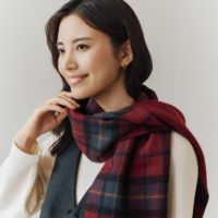 美品　Burberrys ウールマフラー ボルドー チェック 箱付き 美品】Burberrys ウールマフラー ボルドー チェック 箱付き