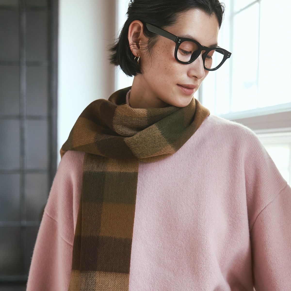 カシミヤブレンドチェックリバーシブルマフラー