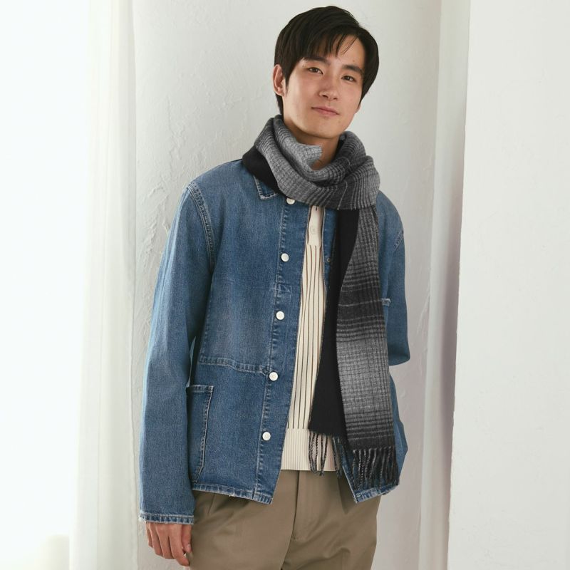 カシミヤブレンドチェックリバーシブルマフラー