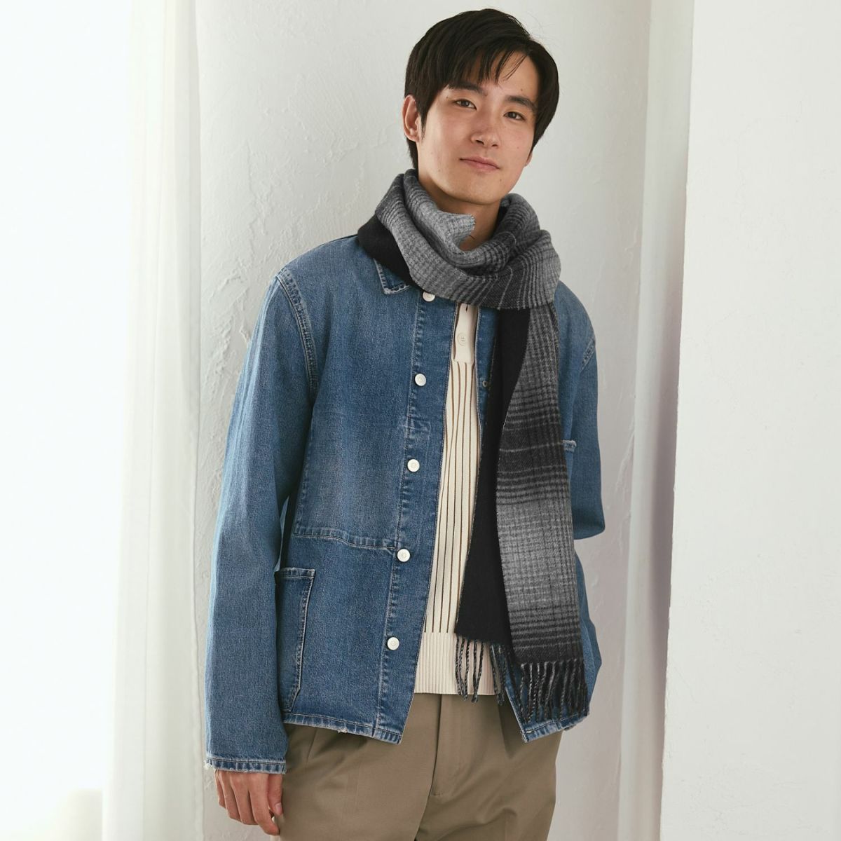 カシミヤブレンドチェックリバーシブルマフラー