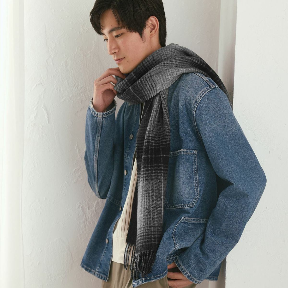 カシミヤブレンドチェックリバーシブルマフラー