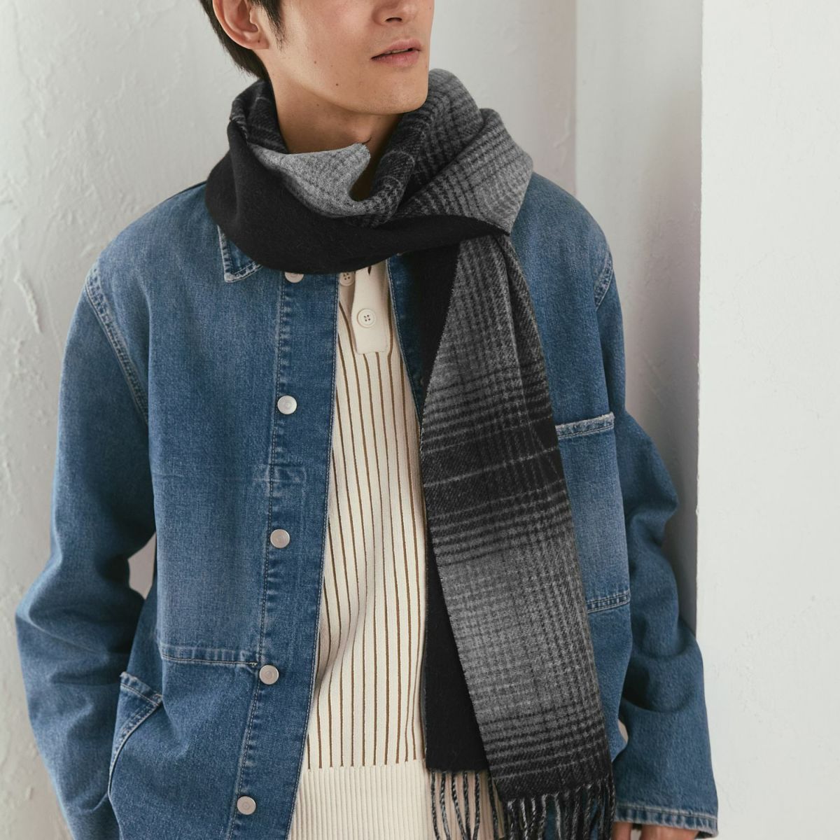 カシミヤブレンドチェックリバーシブルマフラー