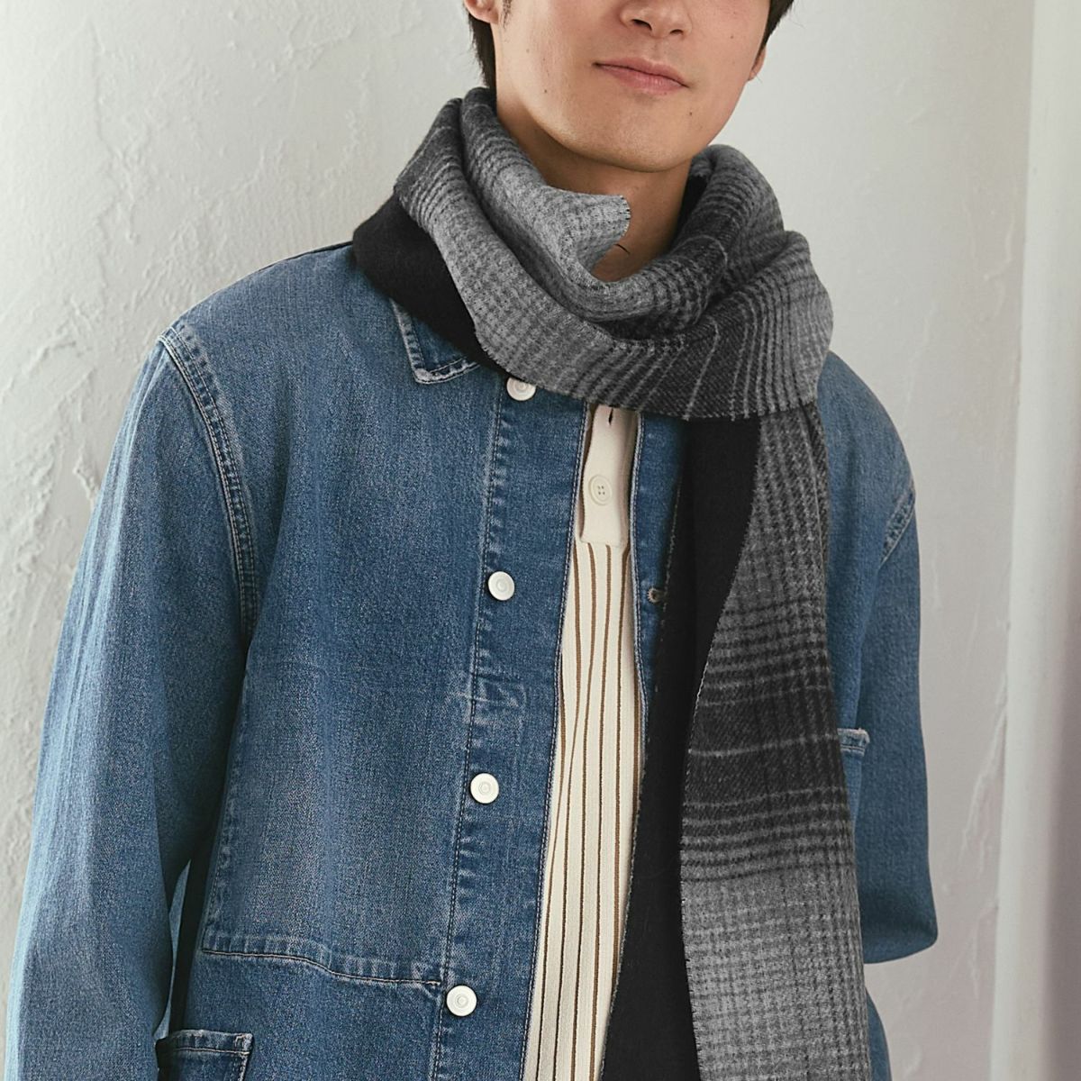 カシミヤブレンドチェックリバーシブルマフラー