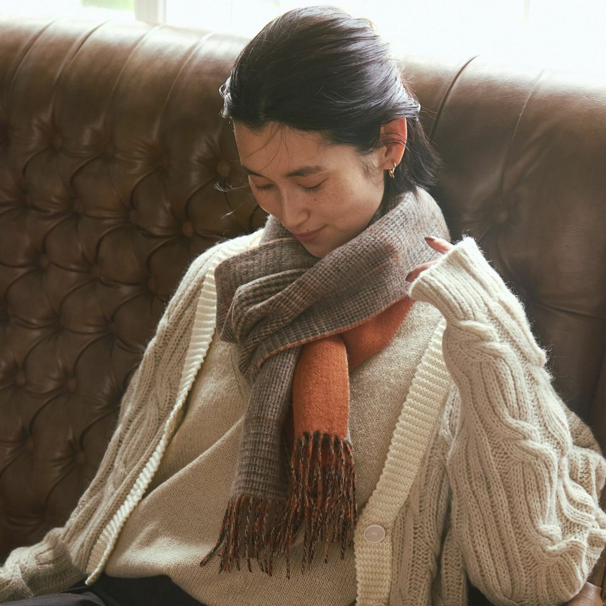 カシミヤブレンドチェックリバーシブルマフラー