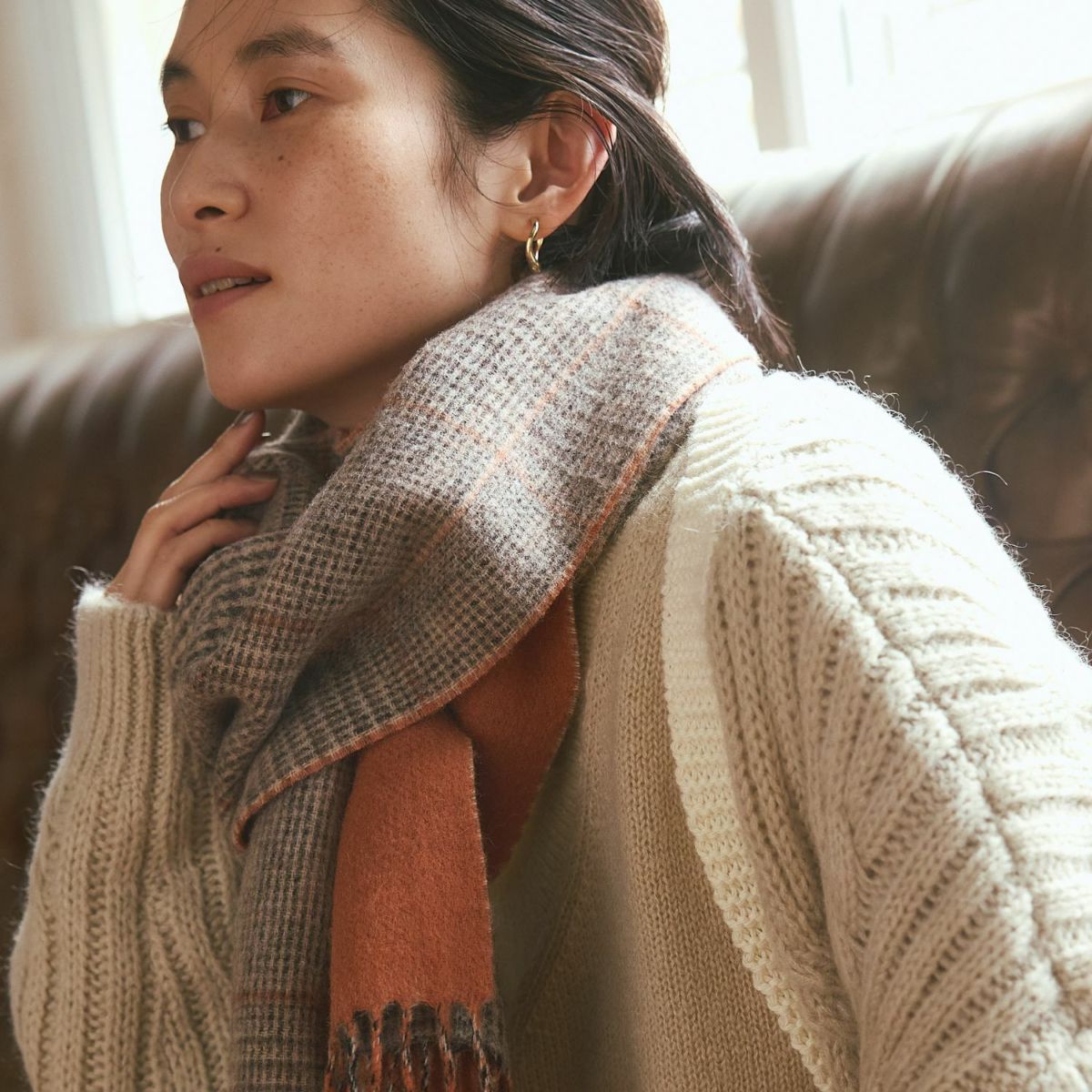 カシミヤブレンドチェックリバーシブルマフラー