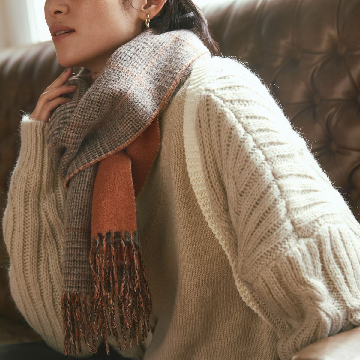 カシミヤブレンドチェックリバーシブルマフラー