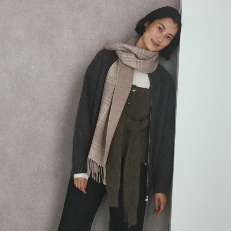 カシミヤブレンドチェックリバーシブルマフラー＜ベージュ＞ | Maria