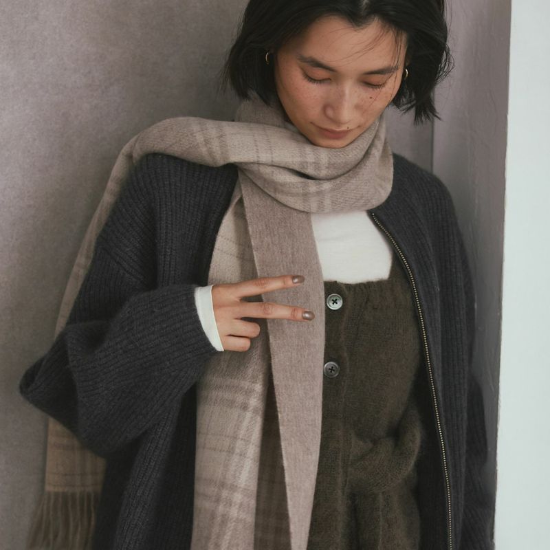  カシミヤブレンドチェックリバーシブルマフラー