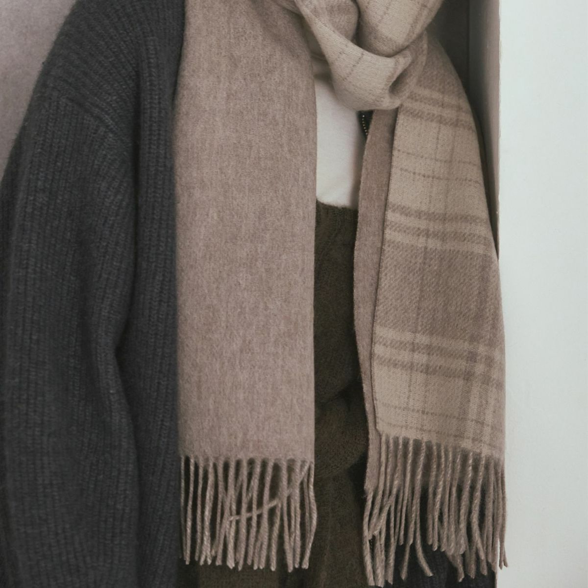  カシミヤブレンドチェックリバーシブルマフラー