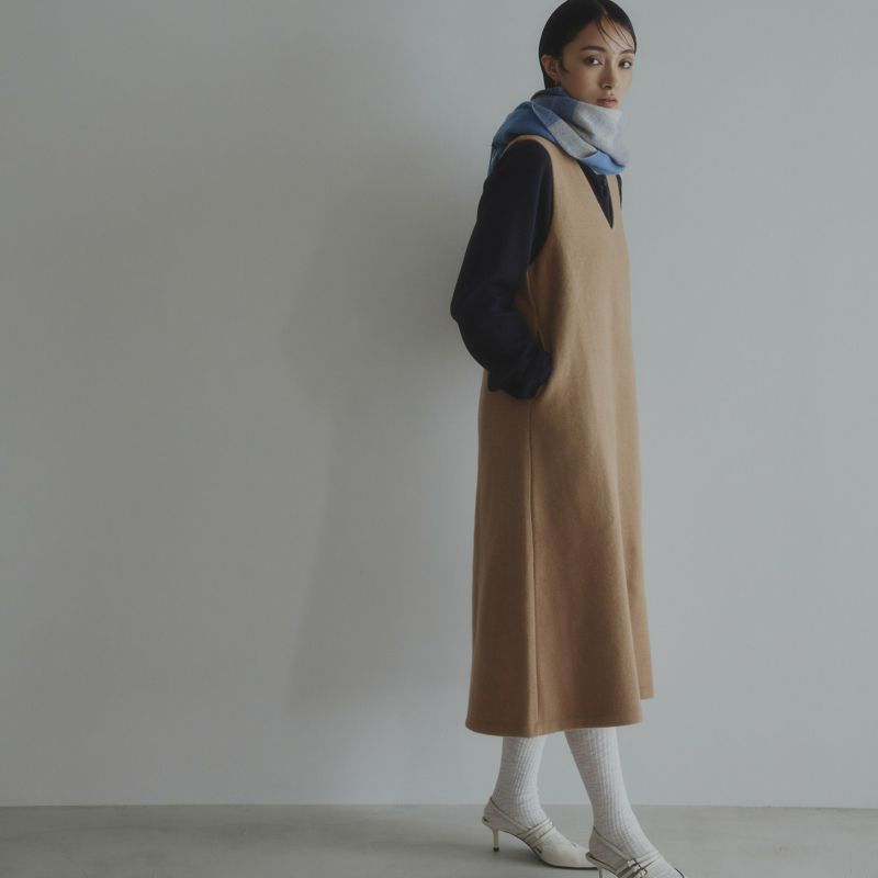 カシミヤブレンドチェックリバーシブルマフラー＜サックス＞