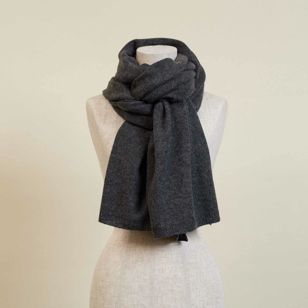  カシミヤブレンドニット大判ストール＜杢チャコール＞