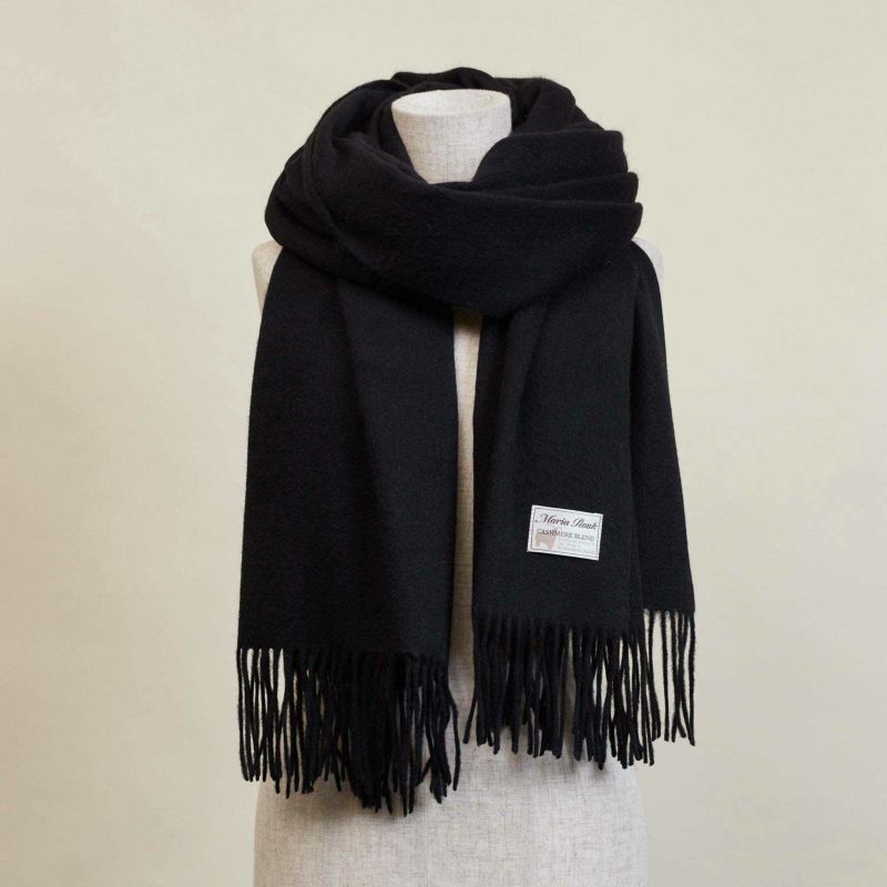 カシミヤブレンド大判無地ストール＜クロ＞ | Maria Rouk（マリアルーク）
