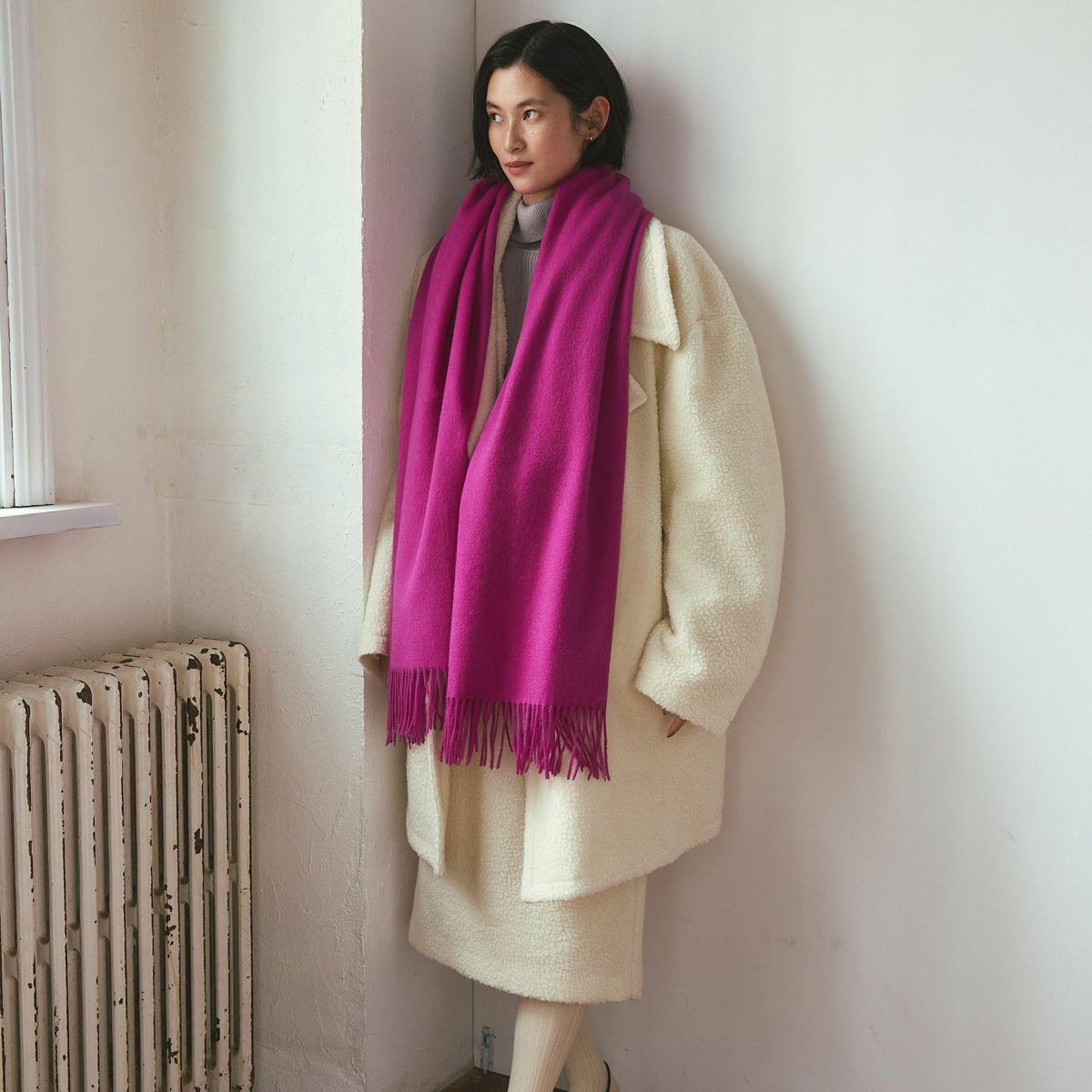 カシミヤブレンド大判無地ストール