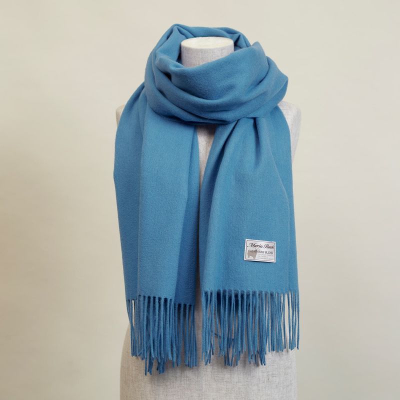 カシミヤブレンド大判無地ストール＜シアン＞