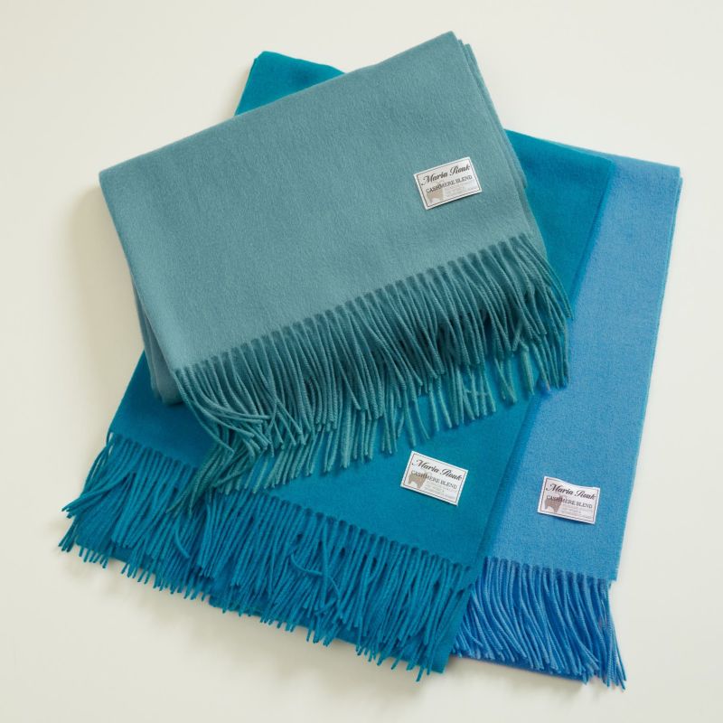 カシミヤブレンド大判無地ストール＜シアン＞