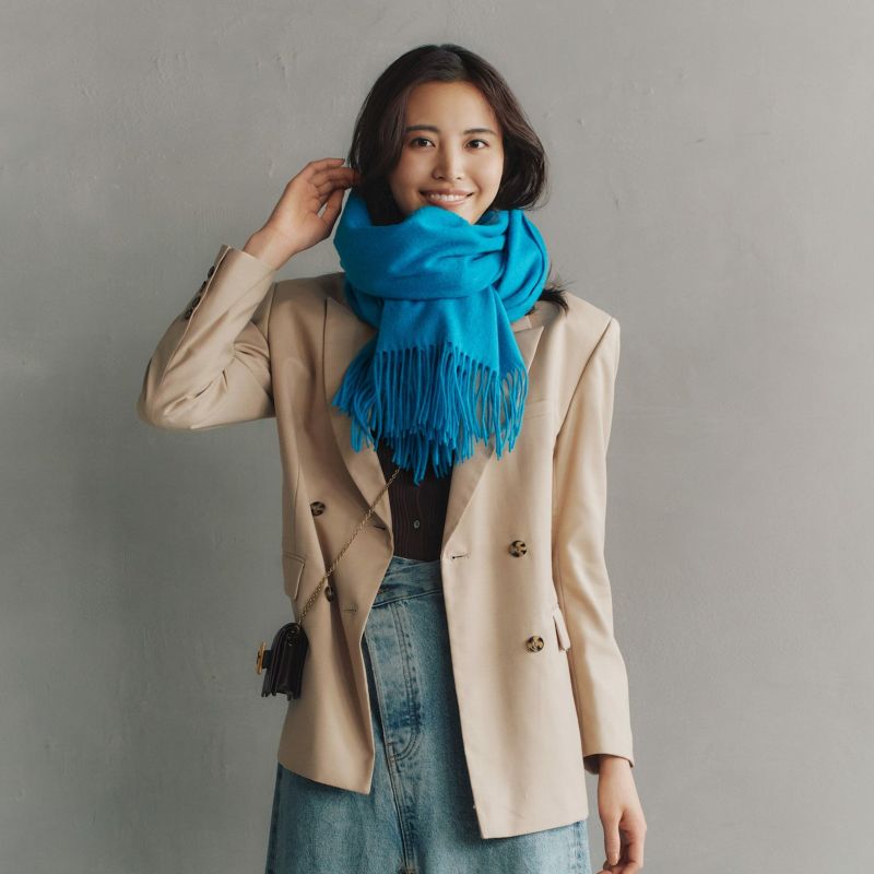 新品未使用タグ付き★ミクシック　カシミヤ　フリンジストール　ブルー　レザー セール】 【洗える】カシミヤチェック ストール （マフラー・ショール