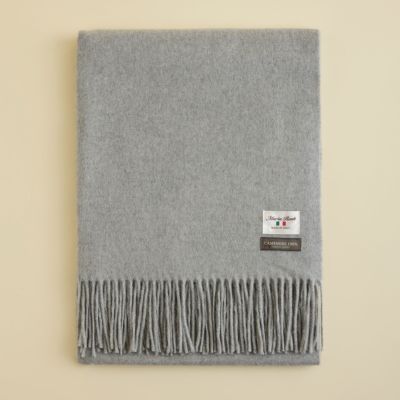 イタリア製再生カシミヤ100％大判無地ストール＜杢グレー＞