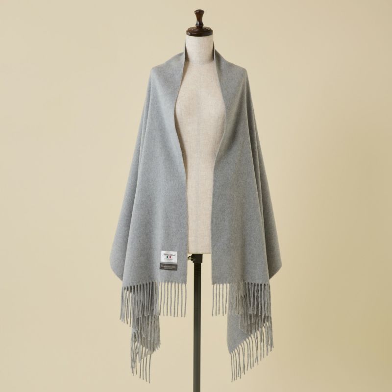 イタリア製再生カシミヤ100％大判無地ストール＜杢グレー＞