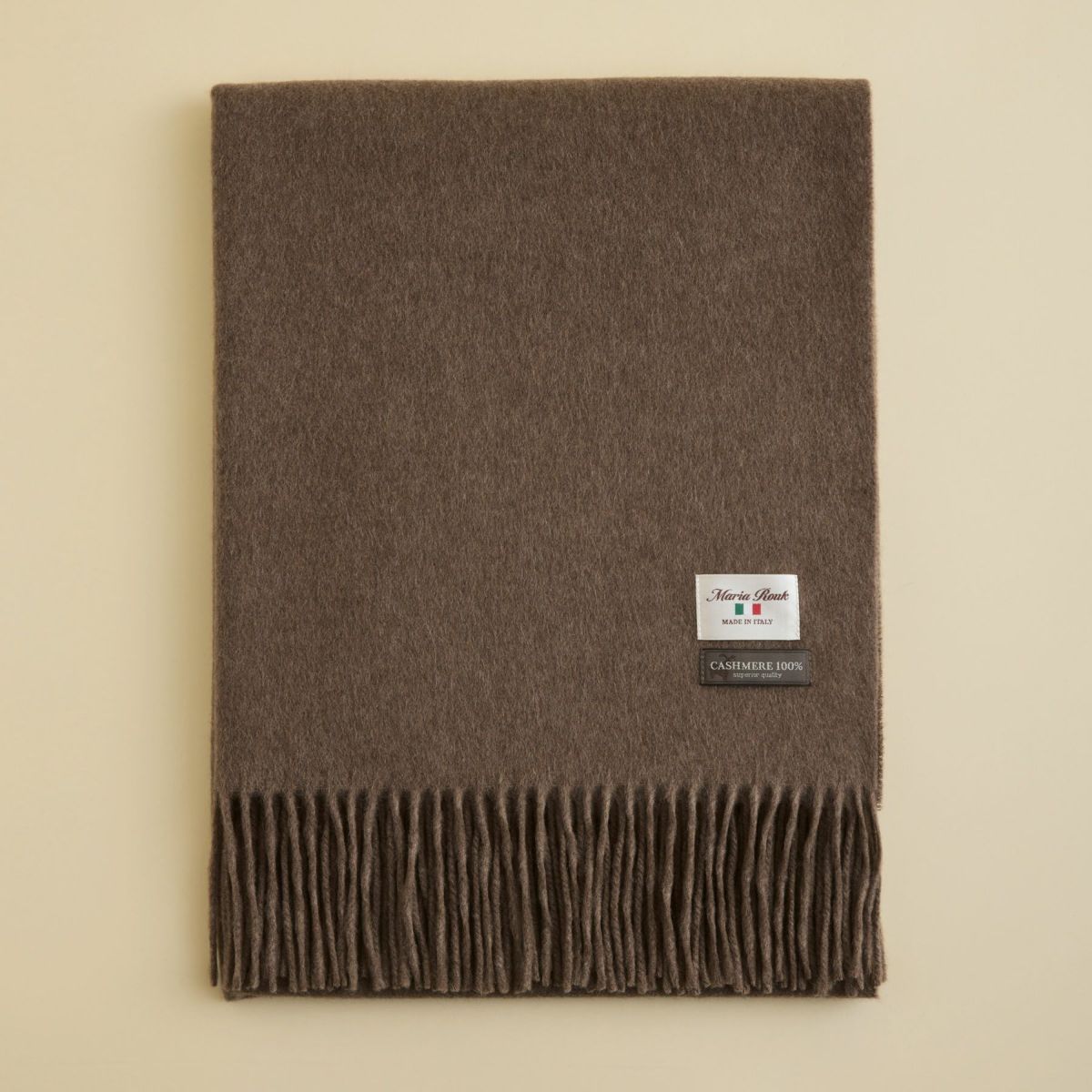 イタリア製再生カシミヤ100％大判無地ストール＜ブラウン＞