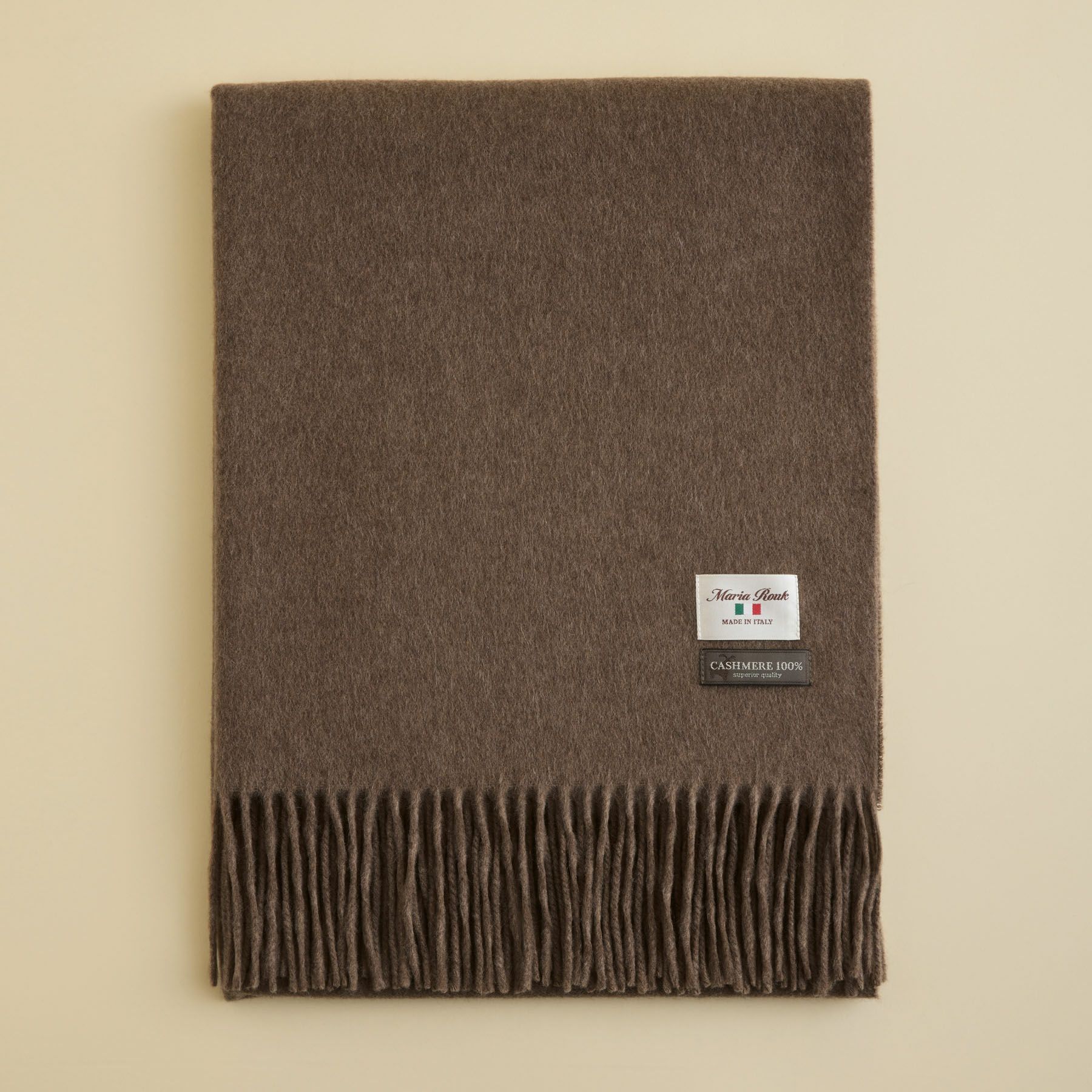 イタリア製再生カシミヤ100％大判無地ストール＜ブラウン＞