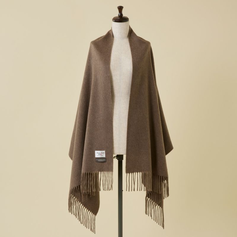 イタリア製再生カシミヤ100％大判無地ストール＜ブラウン＞