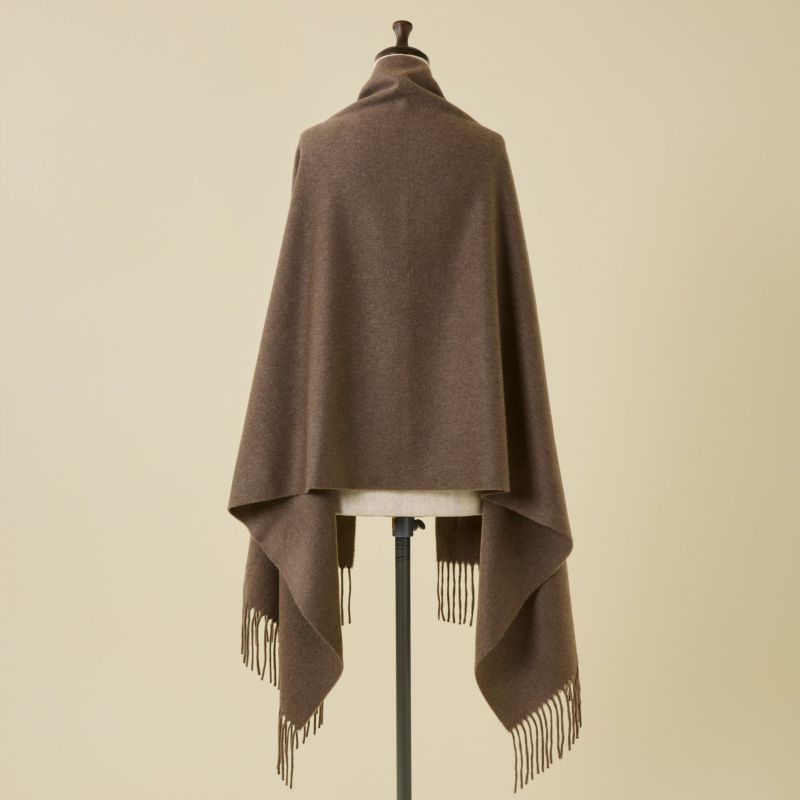 イタリア製再生カシミヤ100％大判無地ストール＜ブラウン＞