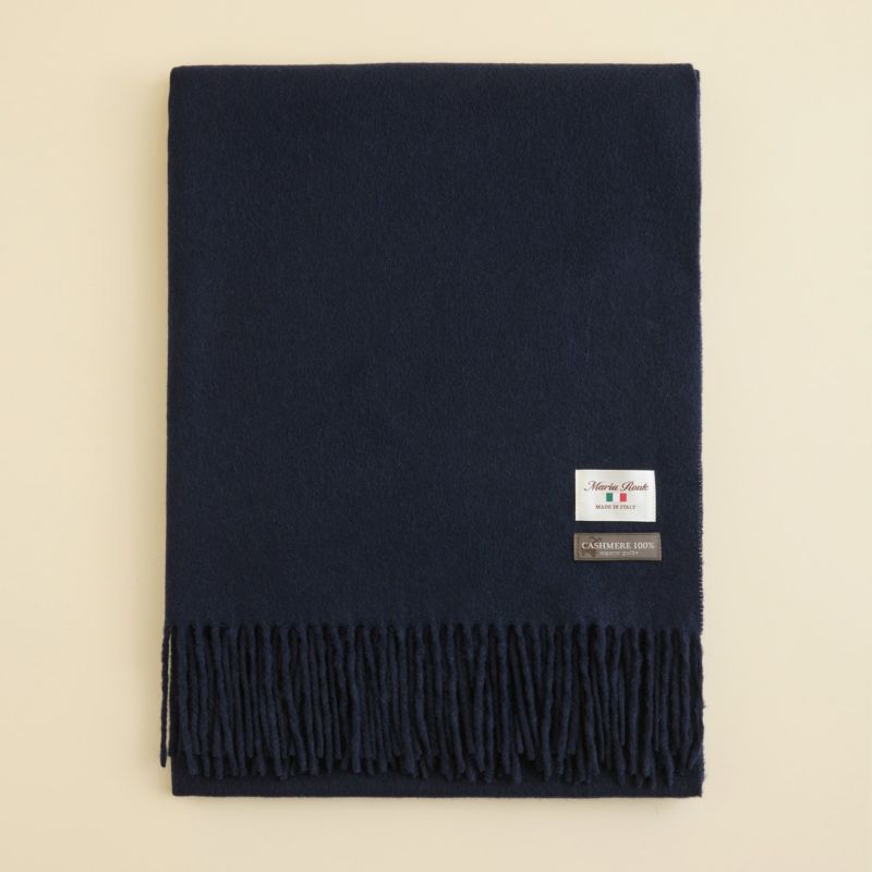 イタリア製再生カシミヤ100％大判無地ストール＜ネイビー＞