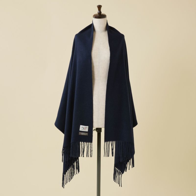 イタリア製再生カシミヤ100％大判無地ストール＜ネイビー＞