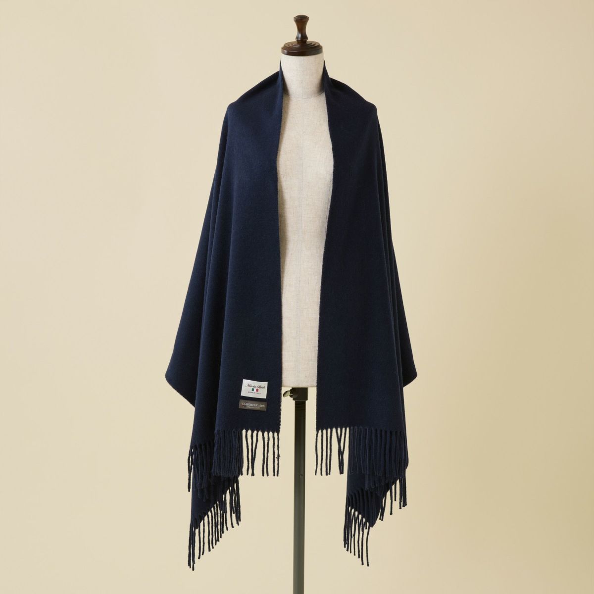 イタリア製再生カシミヤ100％大判無地ストール＜ネイビー＞