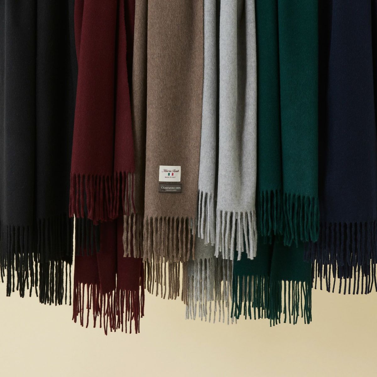 イタリア製再生カシミヤ100％大判無地ストール＜グリーン＞