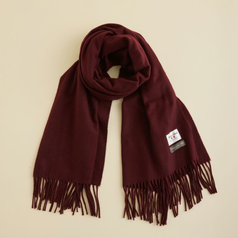 イタリア製再生カシミヤ100％大判無地ストール＜ボルドー＞