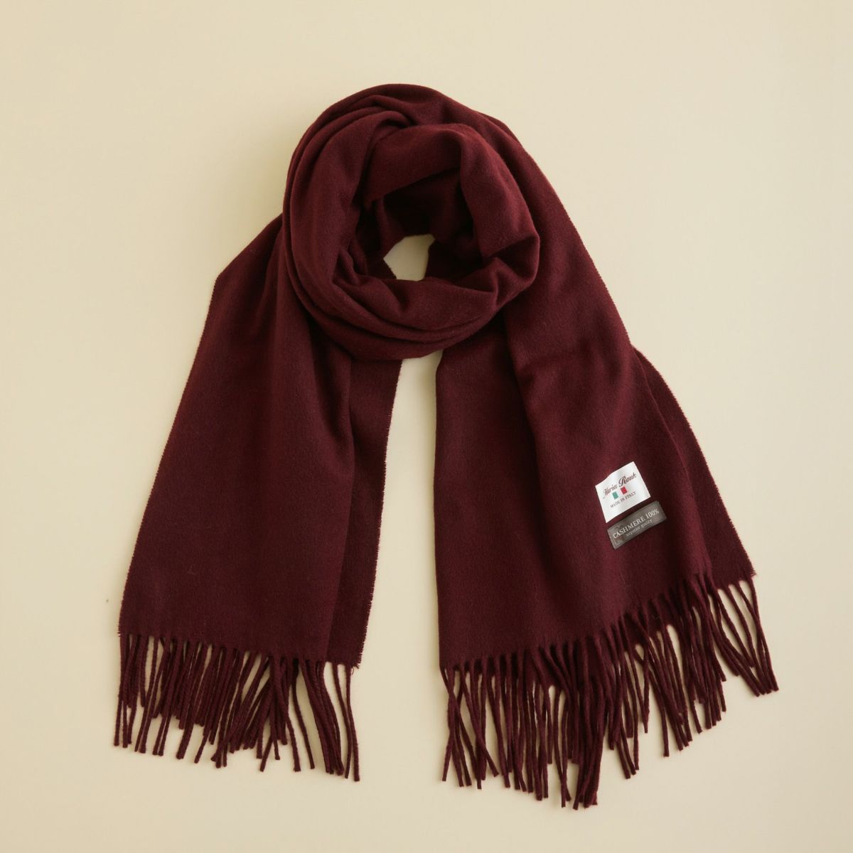 イタリア製再生カシミヤ100％大判無地ストール＜ボルドー＞