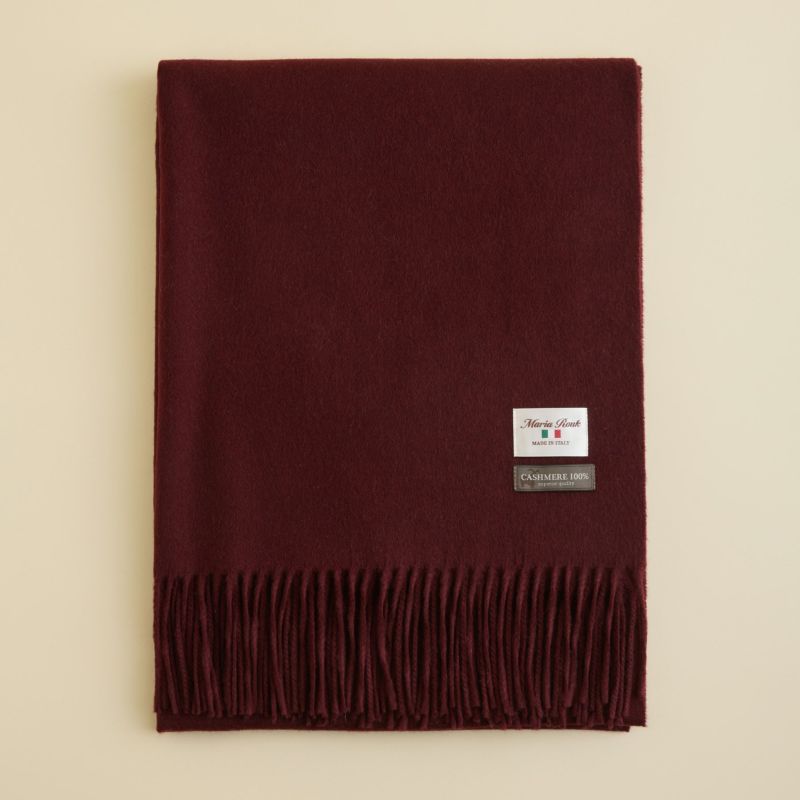 イタリア製再生カシミヤ100％大判無地ストール＜ボルドー＞