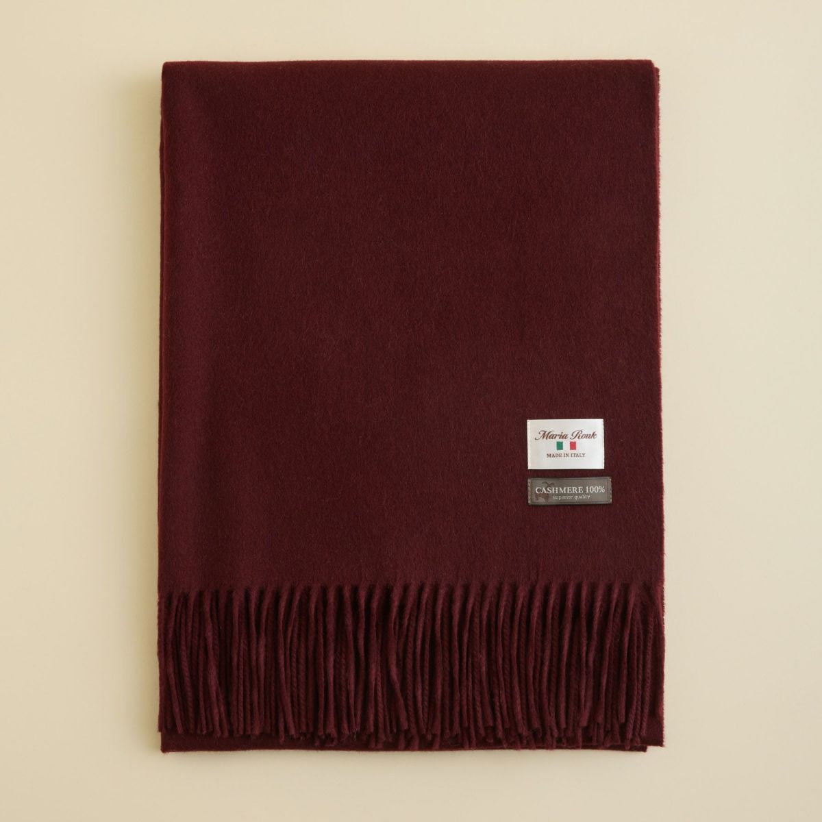 イタリア製再生カシミヤ100％大判無地ストール＜ボルドー＞