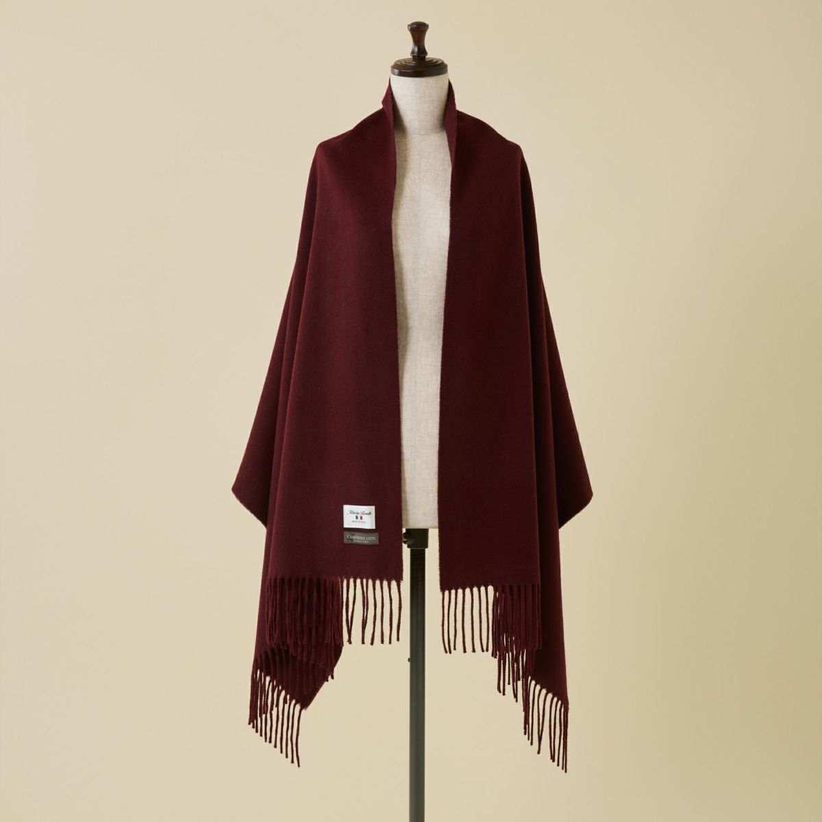 イタリア製再生カシミヤ100％大判無地ストール＜ボルドー＞
