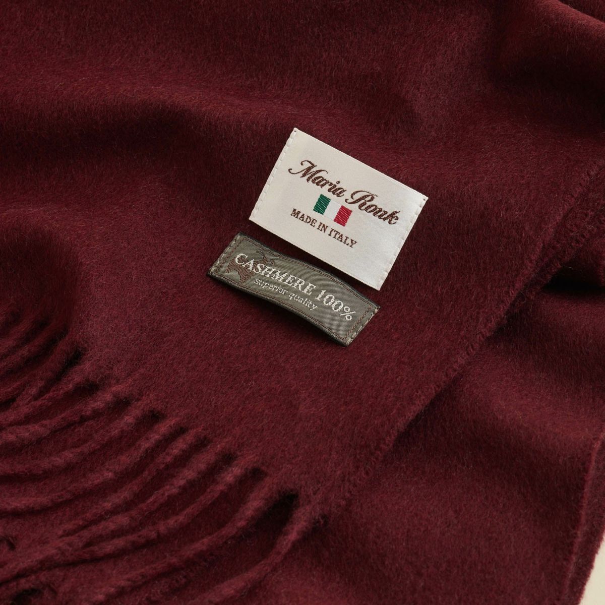 イタリア製再生カシミヤ100％大判無地ストール＜ボルドー＞