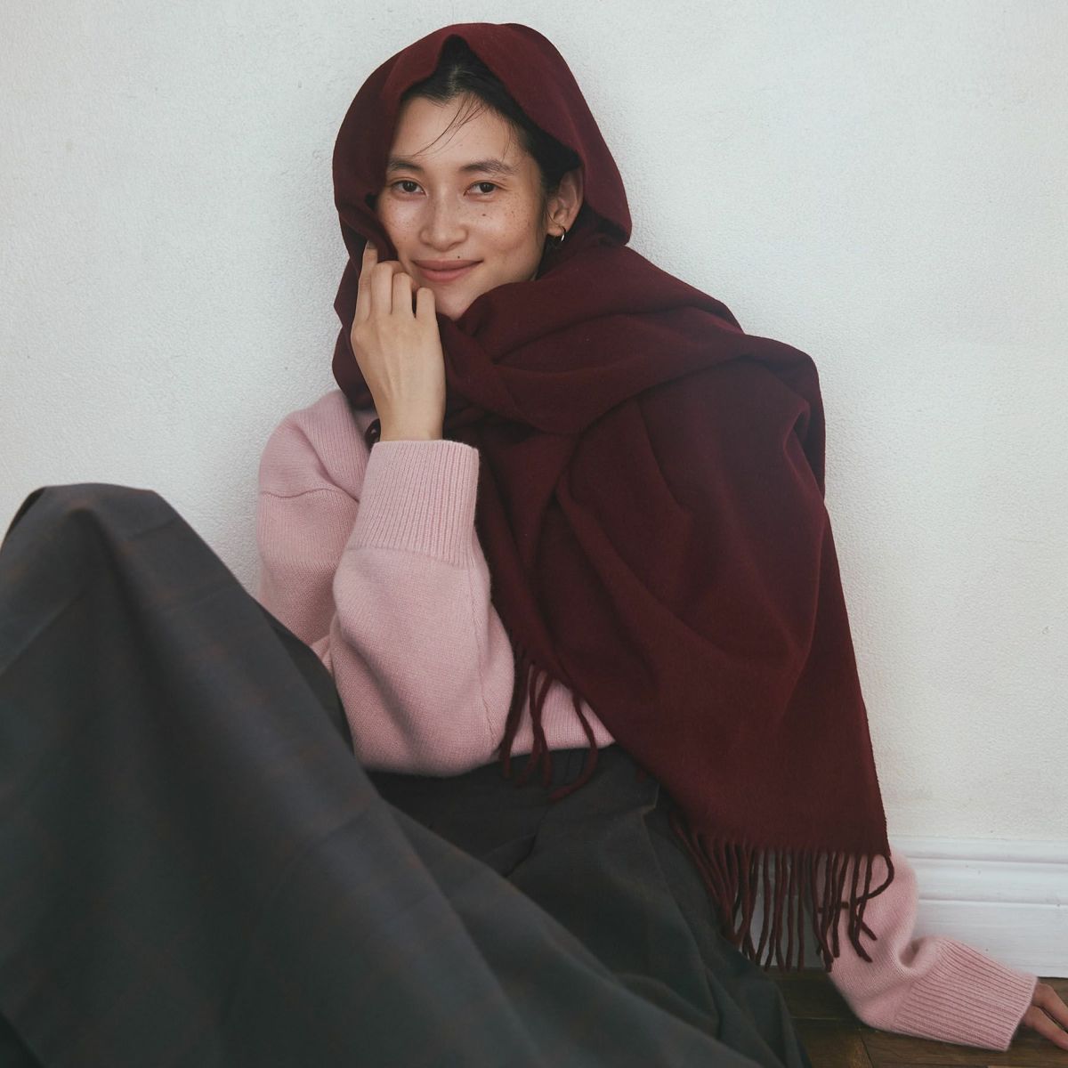 イタリア製再生カシミヤ100％大判無地ストール